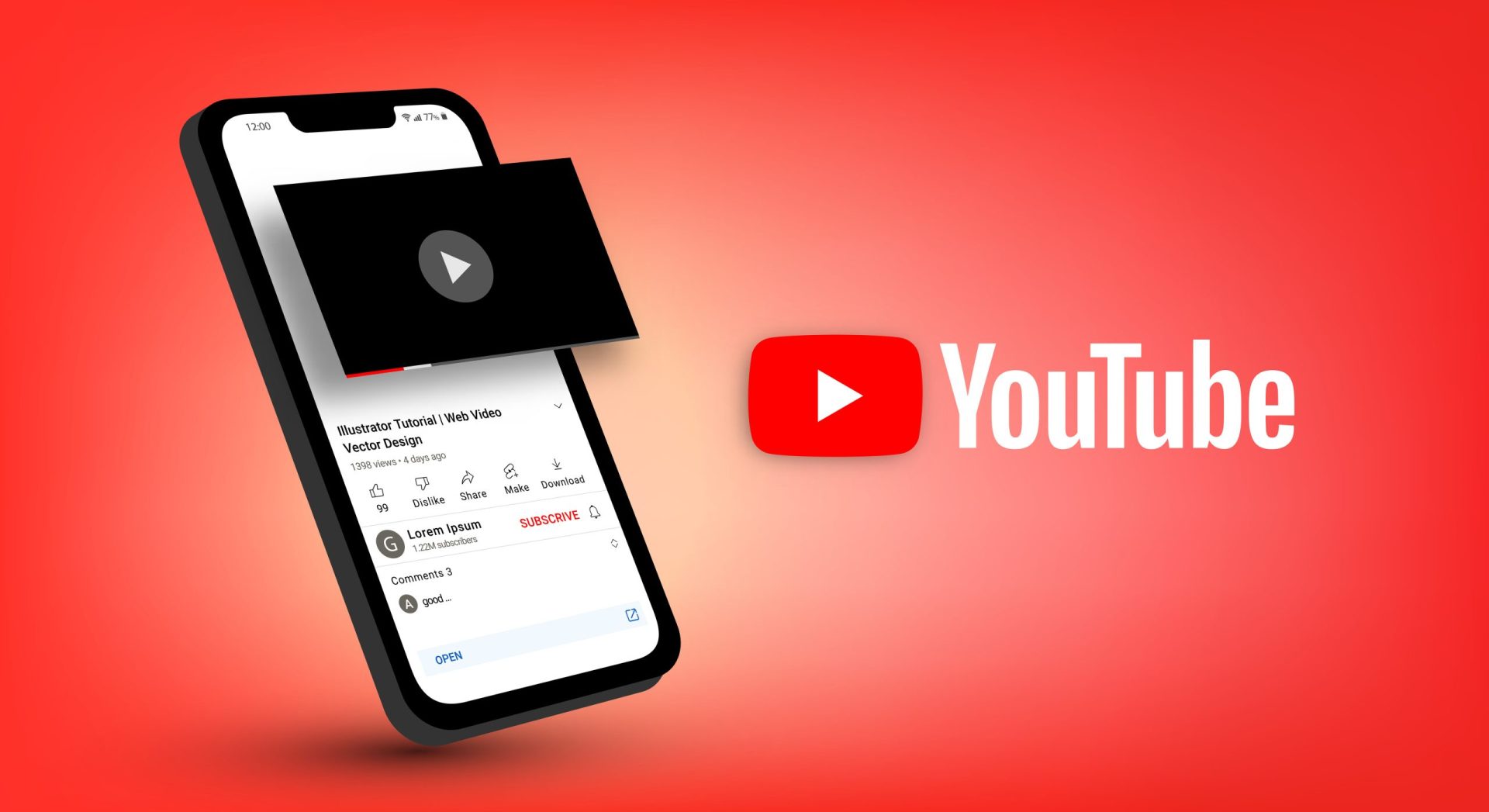 Phone with Youtube Advertisement popping off screen and red background credit: microstock77