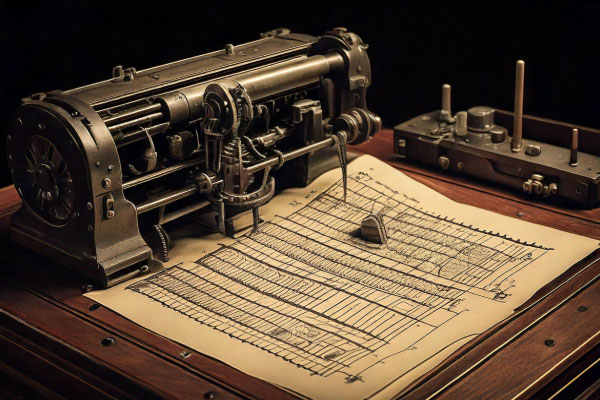 Image of a lie detector creating a printout on a wooden table