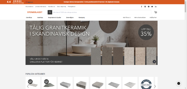 Screenshot of the Senbolaget website with indoor and outdoor tile color options